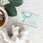 Seaglass Geode | Personalised Business Card Holder<br><div class="desc">Elegant business card holder features your name and/or business name in the lower right corner,  accented by a thin white frame border and geode agate slice illustrations in ethereal seaglass green watercolor. Matching business cards and accessories also available.</div>