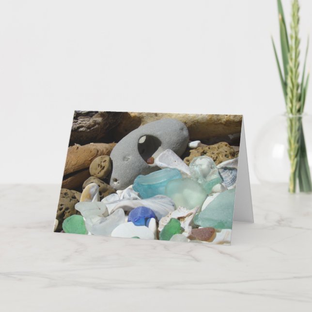 Seaglass greeting cards Beach Sea Glass Fossils (Front)