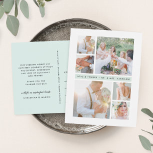Seaglass Stripe Wedding Photo Collage Thank You Postcard
