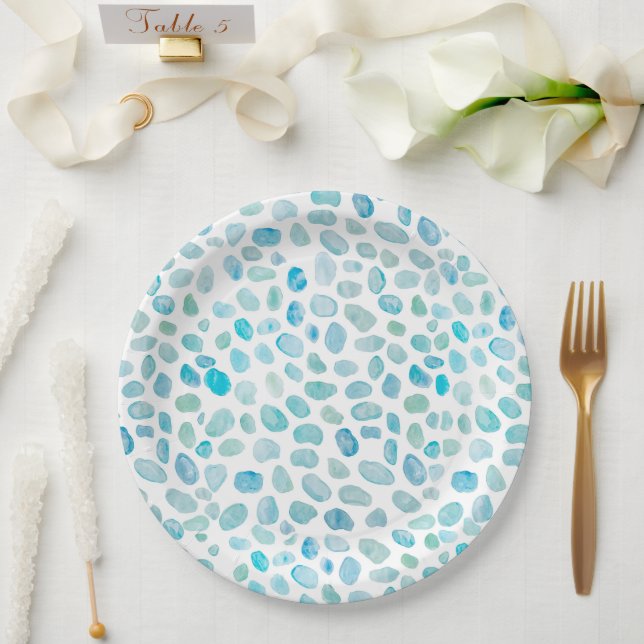 Seaglass  Watercolor Pattern Paper Plate (Wedding)