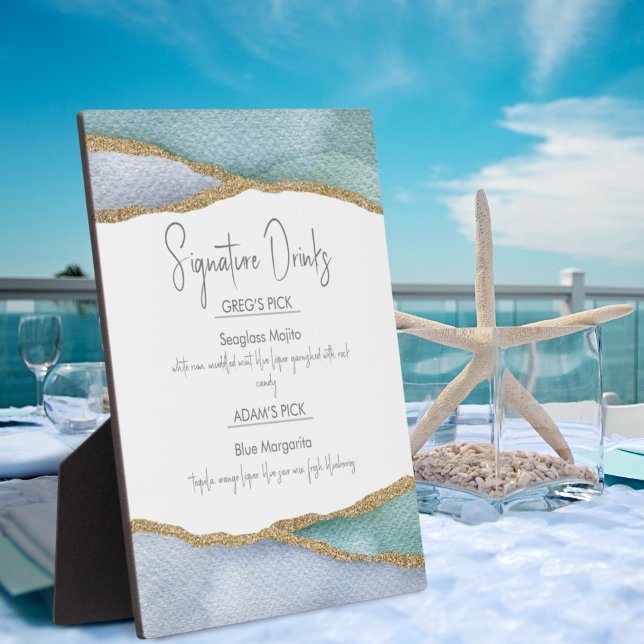 Seaglass Watercolor Signature Drinks Wedding Sign Plaque (Creator Uploaded)