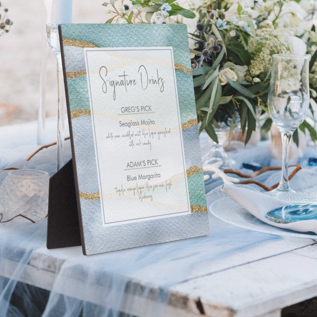 Seaglass Watercolor Signature Wedding Drink Sign Plaque (Creator Uploaded)