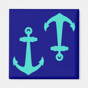Seagreen Anchor On White Coastal Pattern Decor Magnet