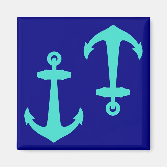 Seagreen Anchor On White Coastal Pattern Decor Magnet (Front)