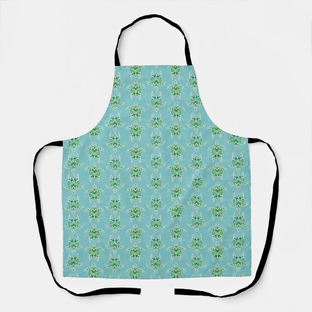 Seagreen Tribal Green Sea Turtles Apron (Front)