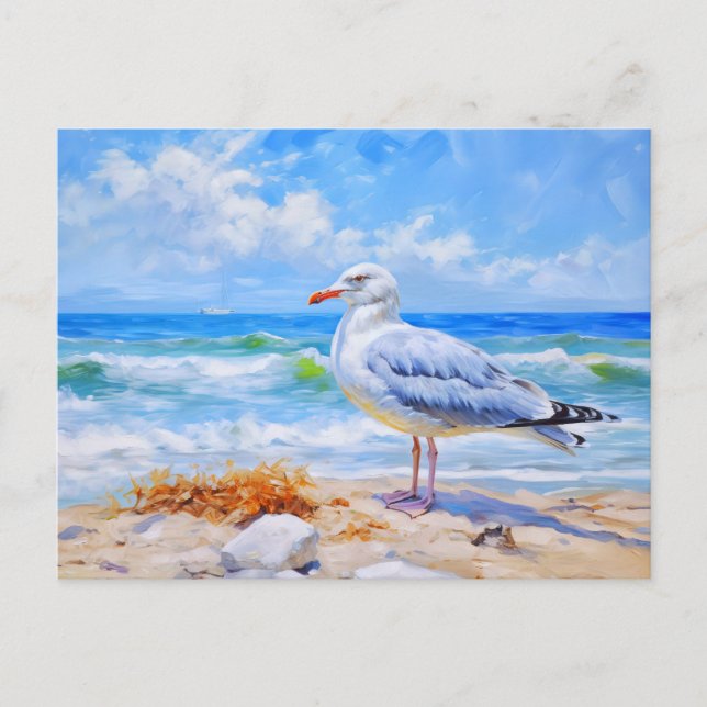 Seagul on beach of baltic sea. impressionistic art postcard (Front)