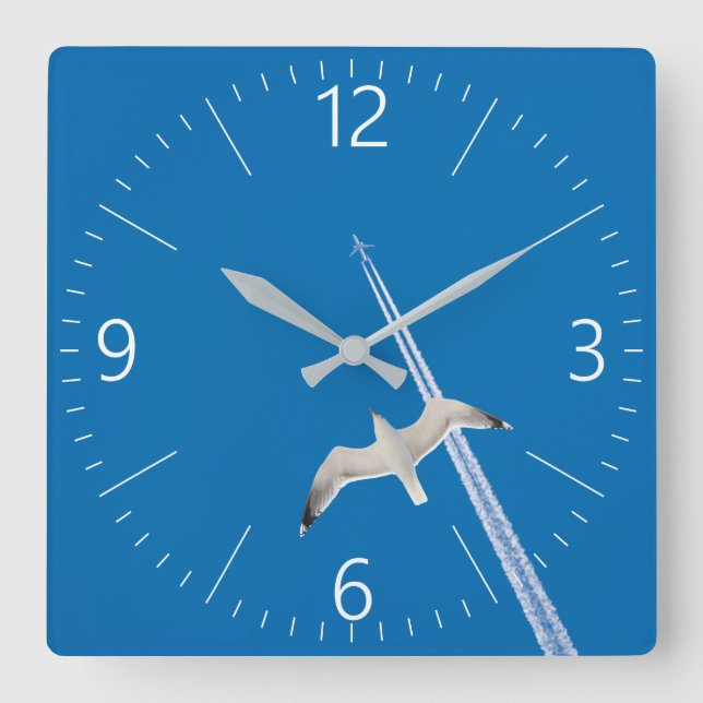 Seagull and airplane square wall clock (Front)