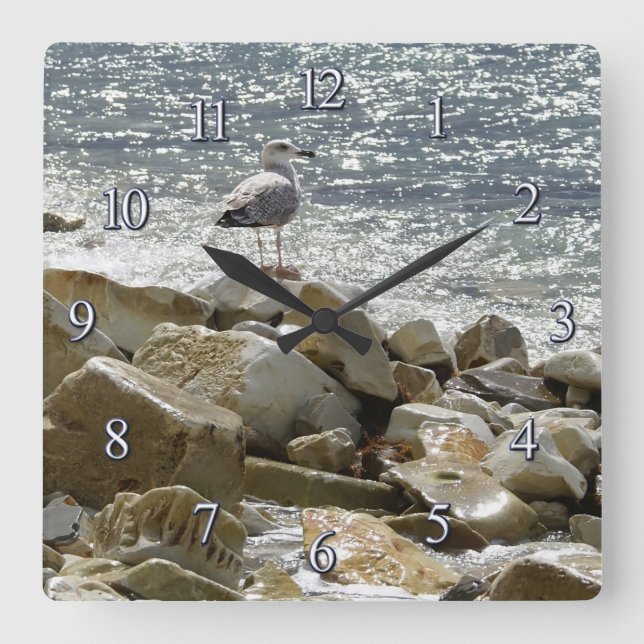 Seagull and sea square wall clock (Front)