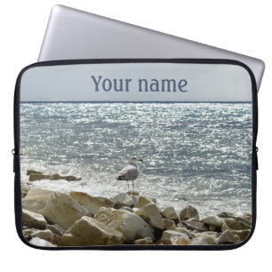 seagull and sea surf laptop sleeve