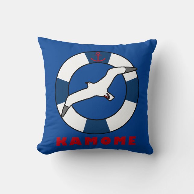 Seagull and Swim Ring Navy Blue Cushion (Front)
