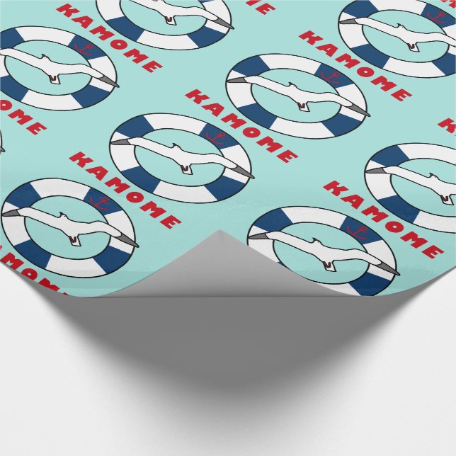 Seagull and Swim Ring Navy Blue Wrapping Paper (Corner)