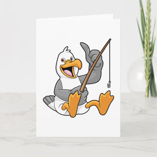 Seagull at Fishing with Fishing rod Card (Front)