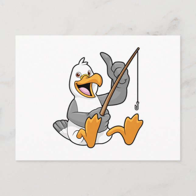 Seagull at Fishing with Fishing rod Postcard (Front)