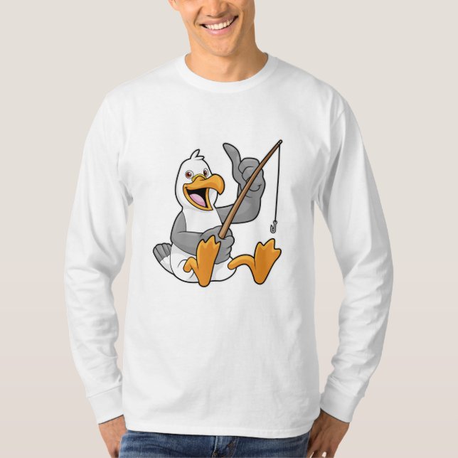 Seagull at Fishing with Fishing rod T-Shirt (Front)