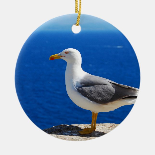 Seagull at the Beach Ceramic Tree Decoration (Front)