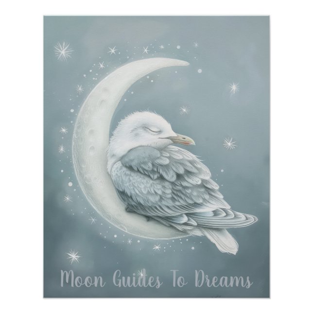 Seagull bird baby sleeping on Moon Poster (Front)
