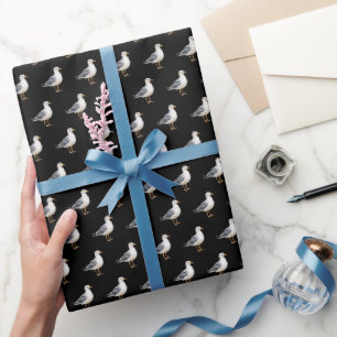 Seagull Bird Beach Ocean Coast Black Watercolor Wrapping Paper