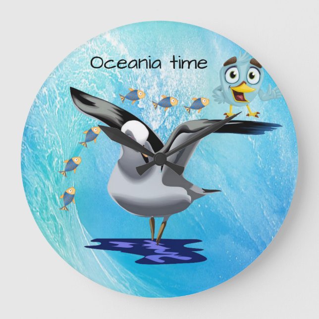 Seagull Bird Fish Ocean Wave Clock (Front)
