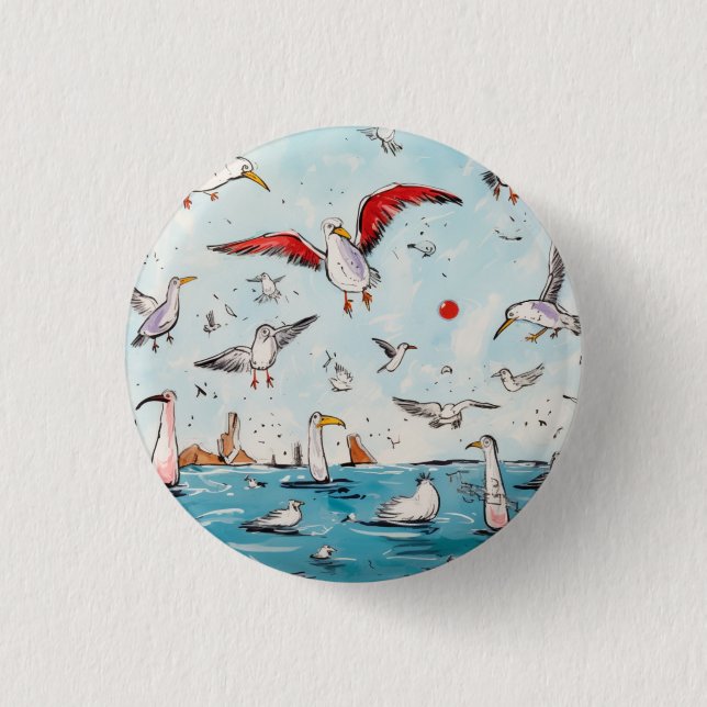 Seagull, bird, flying birds  3 cm round badge (Front)
