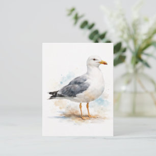 Seagull Bird Ocean Beach Watercolor Nautical Holiday Postcard