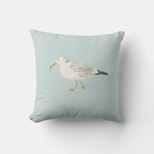 Seagull Bird Painting Beach Neutral Pillow