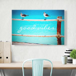 Seagull Birds Ocean Photo Good Vibes Typography Canvas Print<br><div class="desc">There are "good vibes" all around whenever you gaze this photography fine art canvas of happy, white and grey seagulls relaxing on a rope fence set against the turquoise ocean. Makes a great gift on any occasion! You can easily personalise this wall art plus I also offer customisation on any...</div>