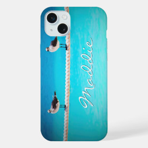 Seagull birds ocean photo typography custom name iPhone 15 plus case