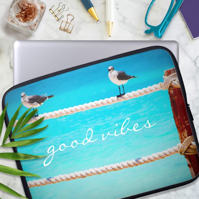 Seagull Birds Turquoise Ocean Photo Good Vibes Laptop Sleeve (Creator Uploaded)