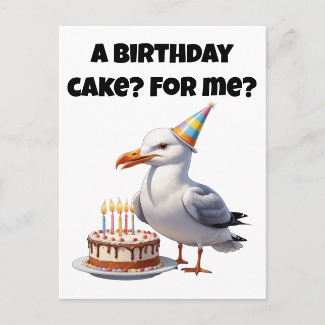 Seagull Birthday Surprise – Cake Not Safe! Postcard (Front)