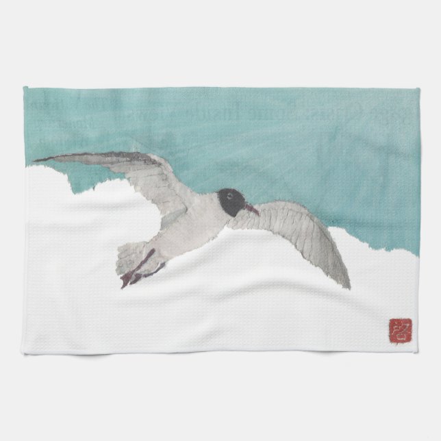 Seagull, Blue Sky, Cloud, Coastal Kitchen Towel (Horizontal)