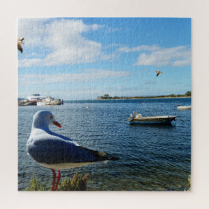 Seagull, Boats And The Ocean,    Jigsaw Puzzle