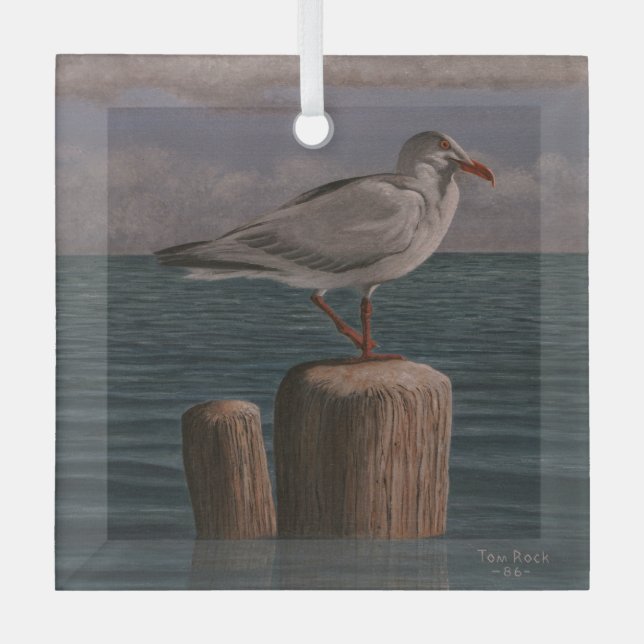 Seagull by Tom Rock Glass Tree Decoration (Front)