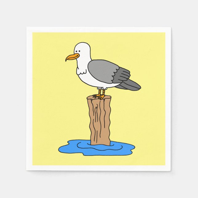 Seagull Cartoon Summer Beach Napkin (Front)
