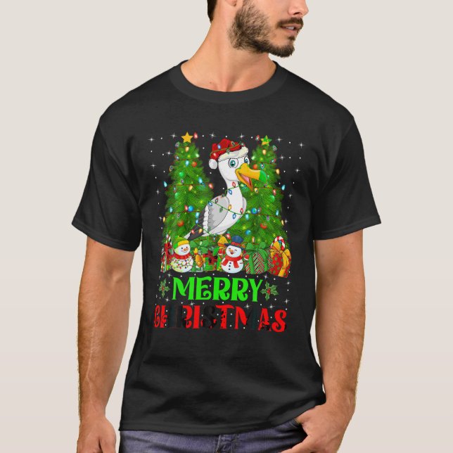 Seagull Christmas Tree Lights Holiday Santa Seagul T-Shirt (Front)