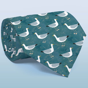 Seagull Coastal Bird Green Pattern Tie
