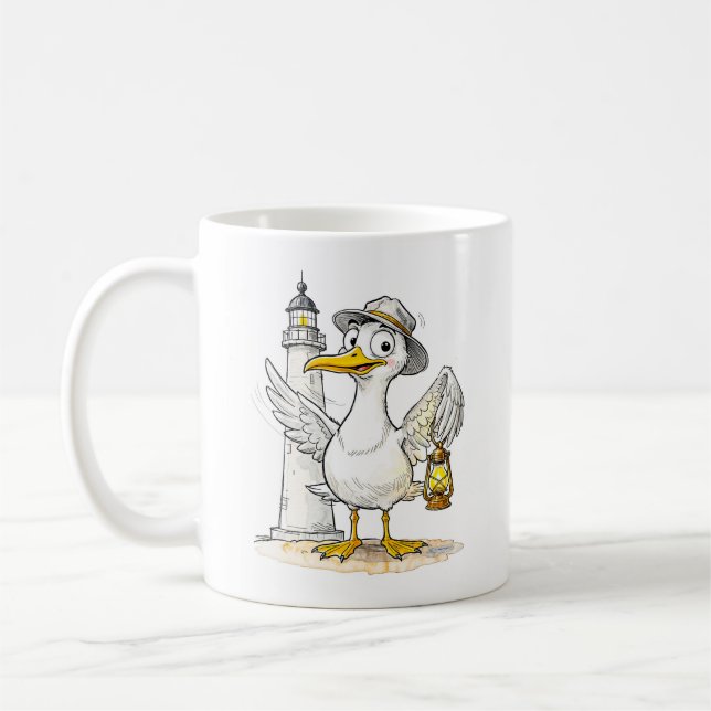Seagull Comic Lighthouse Lantern Coffee Mug (Left)