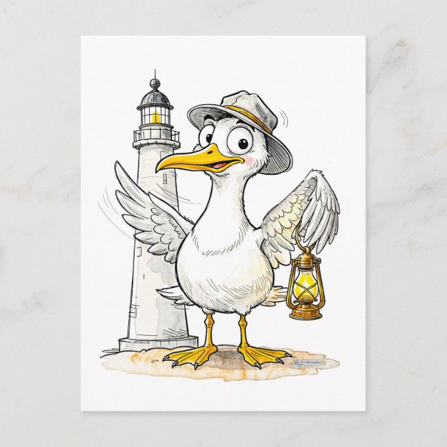 Seagull Comic Lighthouse Lantern Postcard (Front)