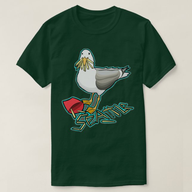 Seagull eating French fries T-Shirt (Design Front)