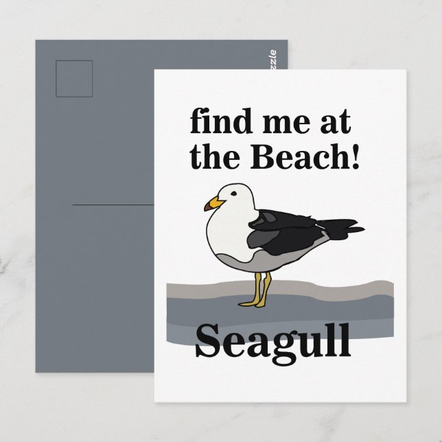 Seagull Find Me At The Beach Funny Bird Postcard (Front/Back)