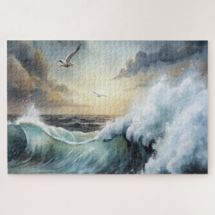 Seagull flying over Stormy Sea Jigsaw Puzzle