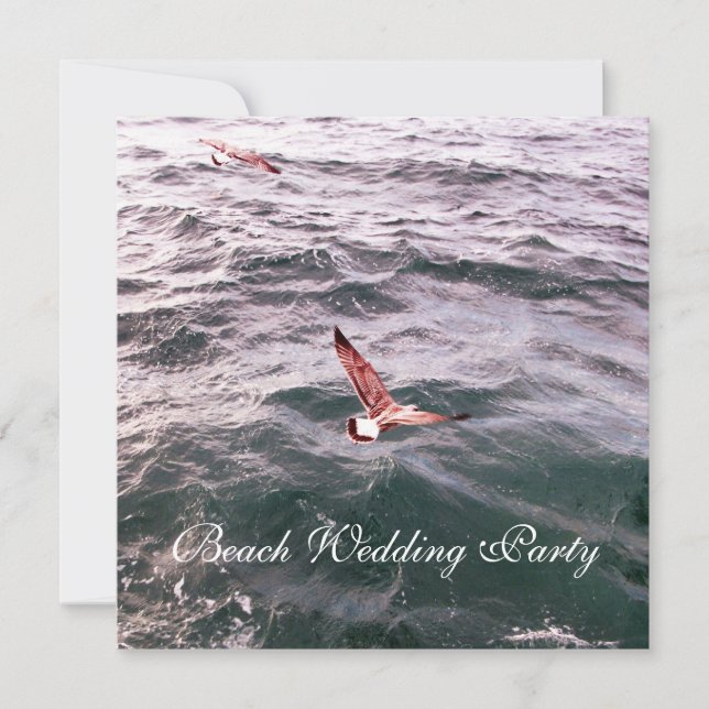 SEAGULL FLYING OVER THE WAVES BEACH WEDDING ANNOUNCEMENT (Front)