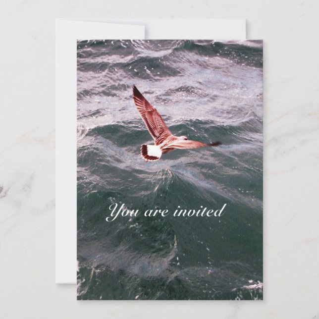 SEAGULL FLYING OVER THE WAVES BEACH WEDDING INVITATION (Front)