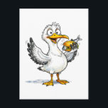 Seagull Holding Fish Sandwich at the Coast Postcard<br><div class="desc">Illustration of a seagull standing at the coast while holding a fish sandwich. Maritime scene with coastal elements and expressive character design.</div>