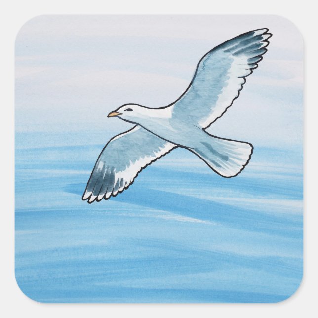 Seagull in Flight Square Sticker (Front)