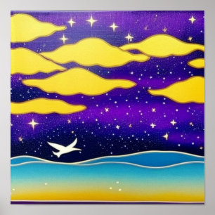 Seagull in the Clouds Poster