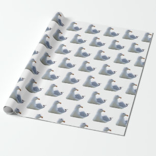 Seagull Laying Down White Wrapping Paper