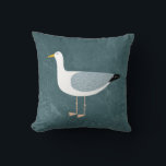 Seagull Nautical Cushion<br><div class="desc">A sassy seagull standing by the ocean. Perfect for those who love cheeky birds and the coast. Original art by Nic Squirrell.</div>