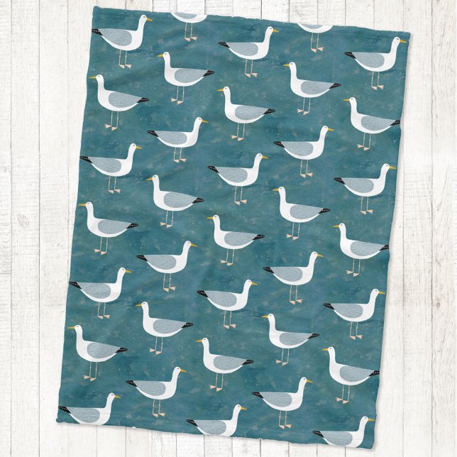 Seagull Nautical Fleece Blanket (Seagull nautical bird fleece blanket)