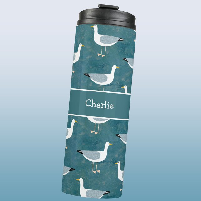 Seagull Nautical Name Thermal Tumbler (Personalized name seagull nautical coastal thermal tumbler)