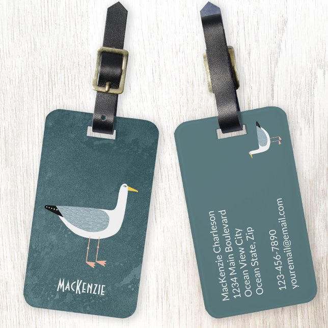 Seagull Nautical Personalised Luggage Tag (Seagull personalized fun luggage tag)